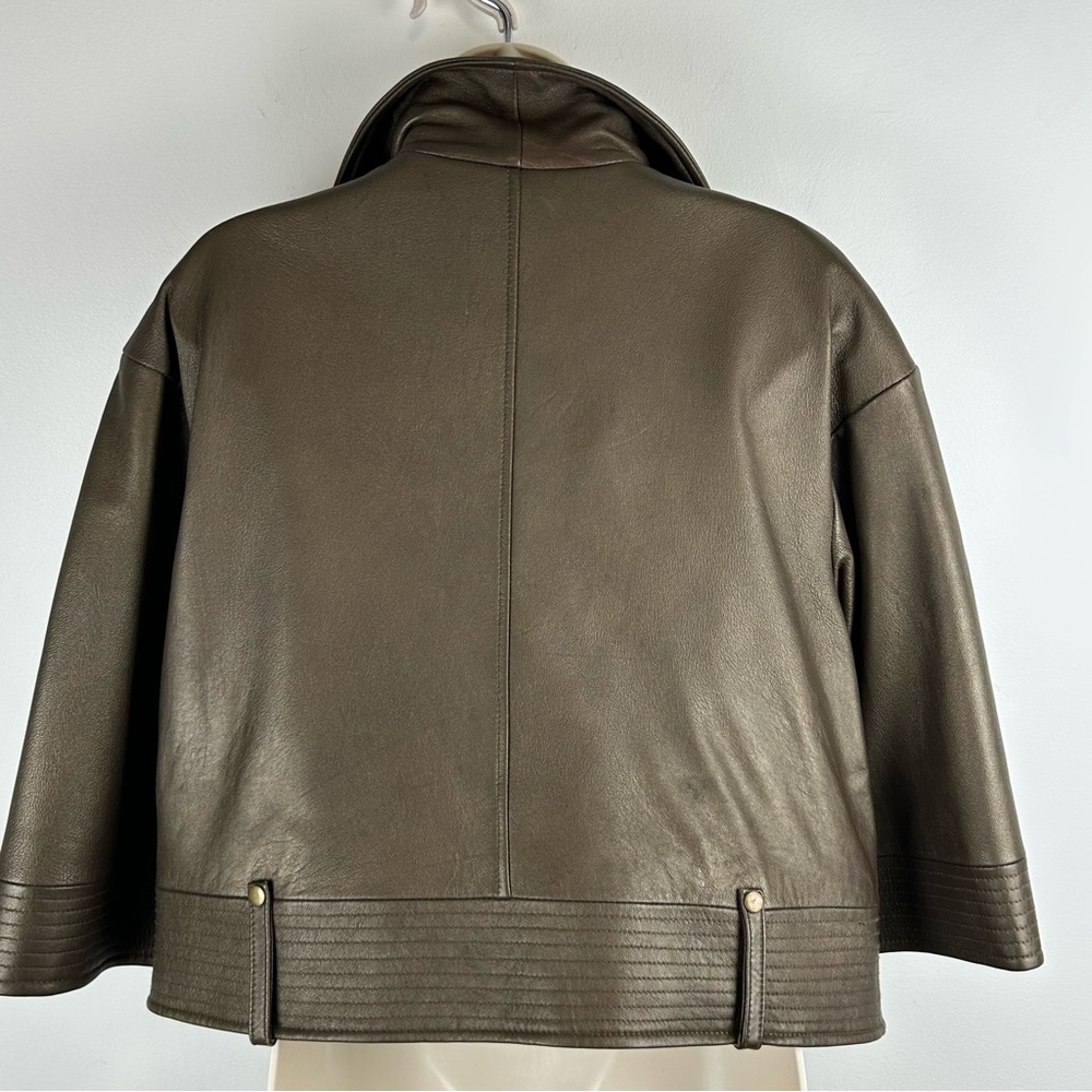 Bagatelle Leather Cropped Moto Jacket Bronze sz XL Minimalist Chic Quite Luxury - Picture 8 of 15